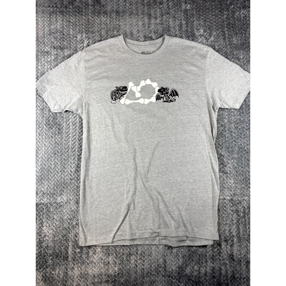 AO Racing T-Shirt Boys L Heather Gray Bat Dragon Skeletons Crew Neck Pullover